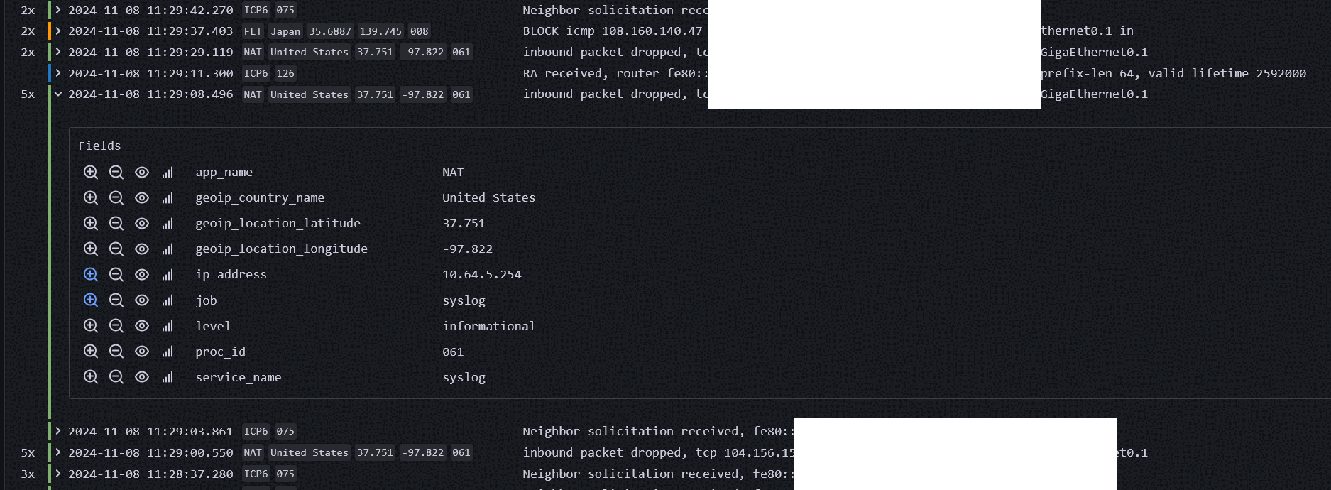 GrafanaのLogsでIX2215のsyslogを表示