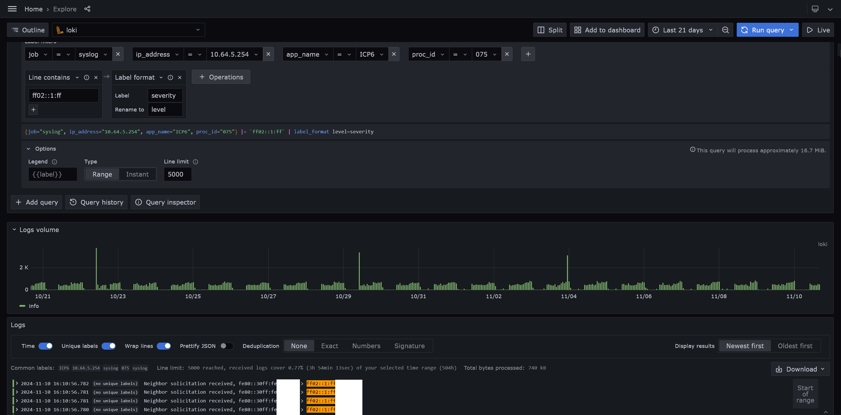 GrafanaのExploreでIPv6でのサイバー攻撃を検索